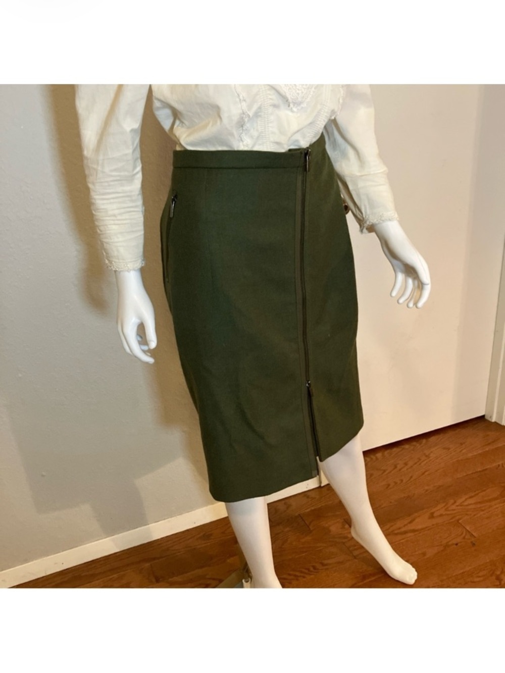 J. Crew Dark Olive Zip-Front Pencil Skirt
